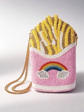 NWT Viral Beaded Rainbow Fries Crossbody Bag - Pink & Yellow Y2K